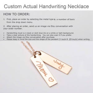 Custom Handwriting Bar Necklace-Actual Handwriting Pendant-Personalized Signature-For Mother Kids Handwritten Names-Gold-Rose-Silver-CG317N image 4