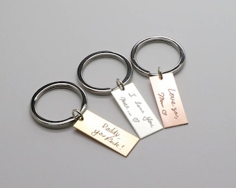 Fathers Day Gift-Custom Handwriting Keychain-Dad For Him-Personalized Memorial Signature-Kids Handwritten-Reversible-Gold-Rose-Silver-CG270K