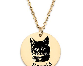Customized Dog Portrait necklace, Personalized Cat Photo Picture Jewelry, Memorial Loss of a Dog Cat - CGN1070.