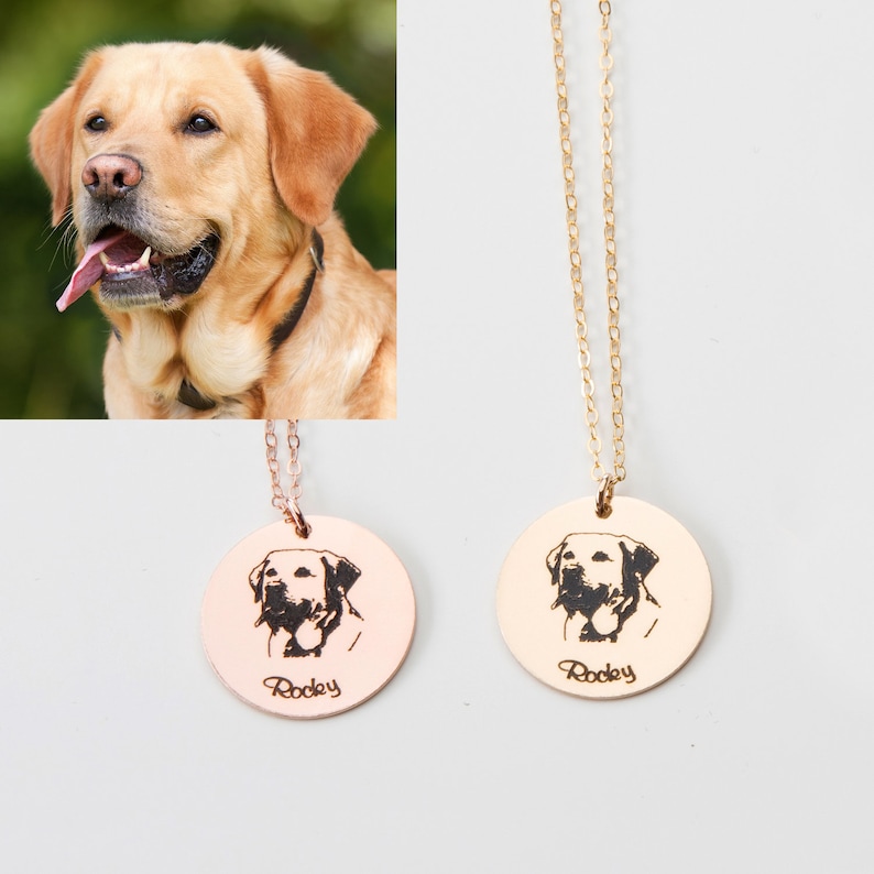 Custom Dog Portrait Necklace-Personalized Pet Photo Jewelry-Engraved Dog Cat-Memorial Loss-Pet Lover-Animal Adoption-Birthday Gift-CG362N_34 image 1
