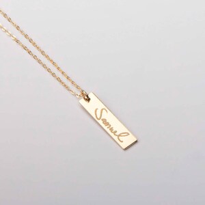 Custom Handwriting Bar Necklace-Actual Handwriting Pendant-Personalized Signature-For Mother Kids Handwritten Names-Gold-Rose-Silver-CG317N image 7