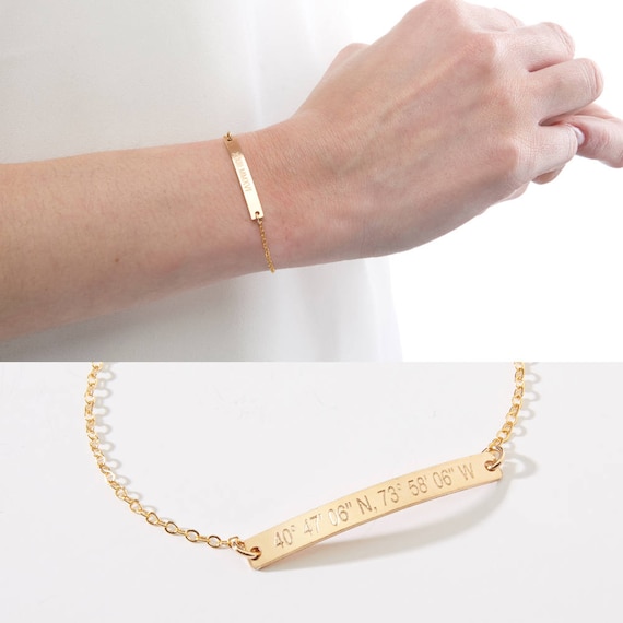 Custom Gold Bar Bracelet-both Sides-personalized Name Date  Bracelet-coordiantes-best Friend-bridesmaids-14k Gold Filled-rose-silver  CG306B - Etsy