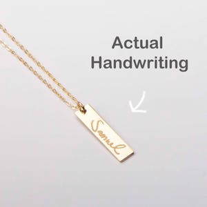 Custom Handwriting Bar Necklace-Actual Handwriting Pendant-Personalized Signature-For Mother Kids Handwritten Names-Gold-Rose-Silver-CG317N image 3