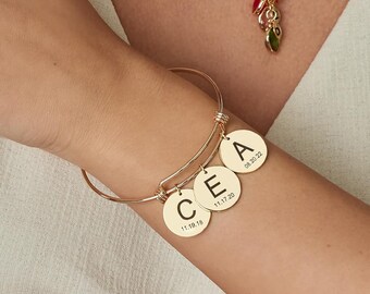 Initial date Bracelets for Women, Custom Bracelet for Mom Grandma, Personalized Multiple Kids Initials Jewelry - CGB1075.