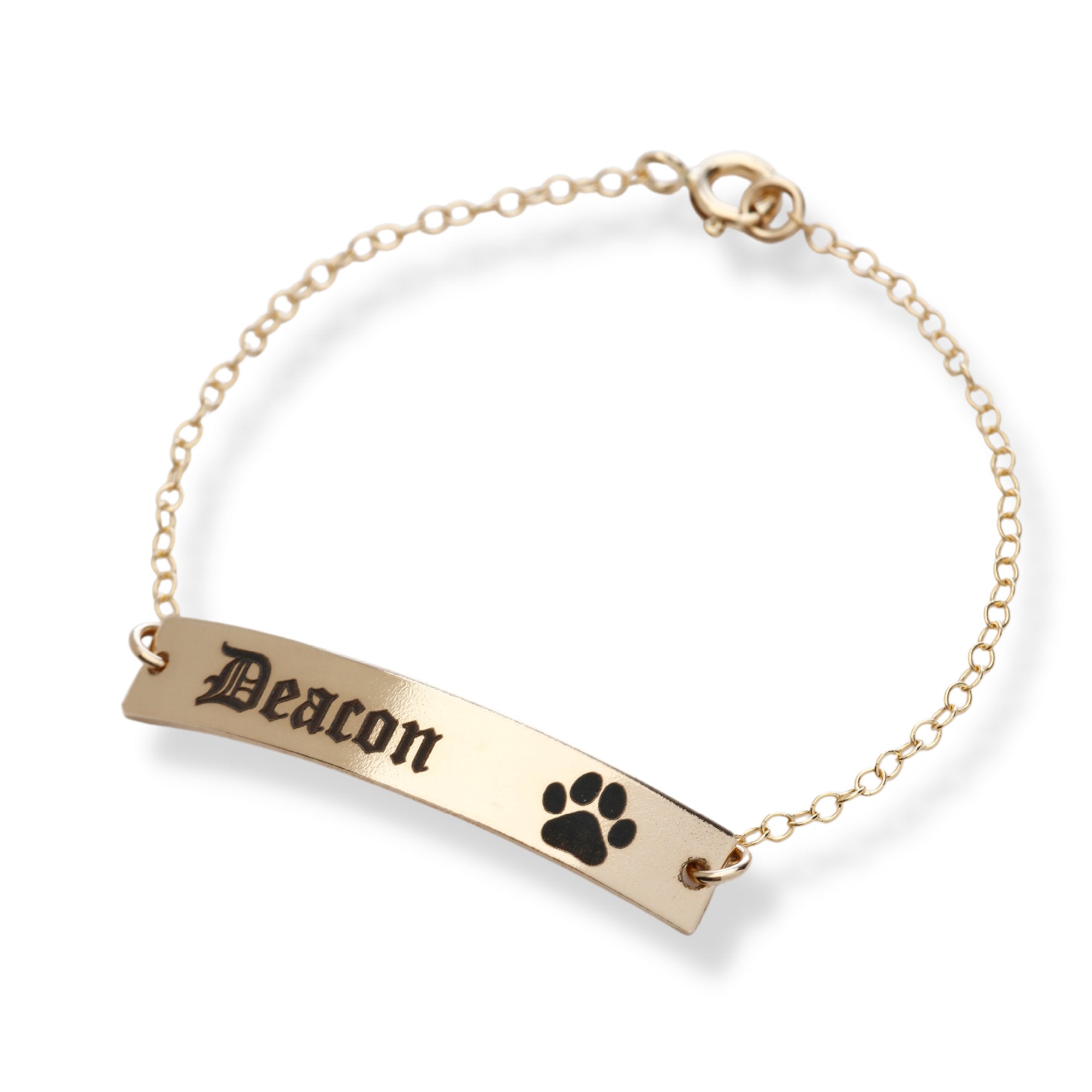 Dog Cat Paw Print Bracelet - Personalized Pet Name Jewelry - Engraved ...