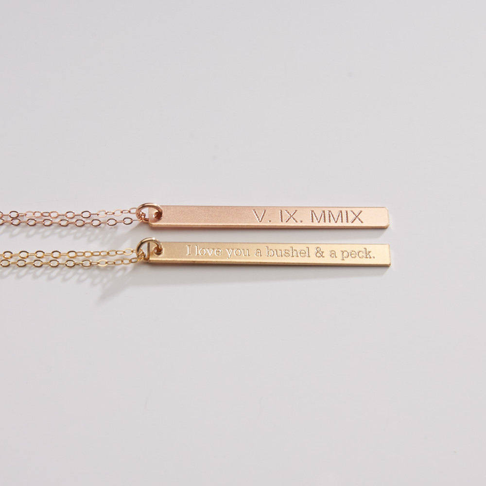 Custom Long Vertical Gold Bar Necklacepersonalized Etsy