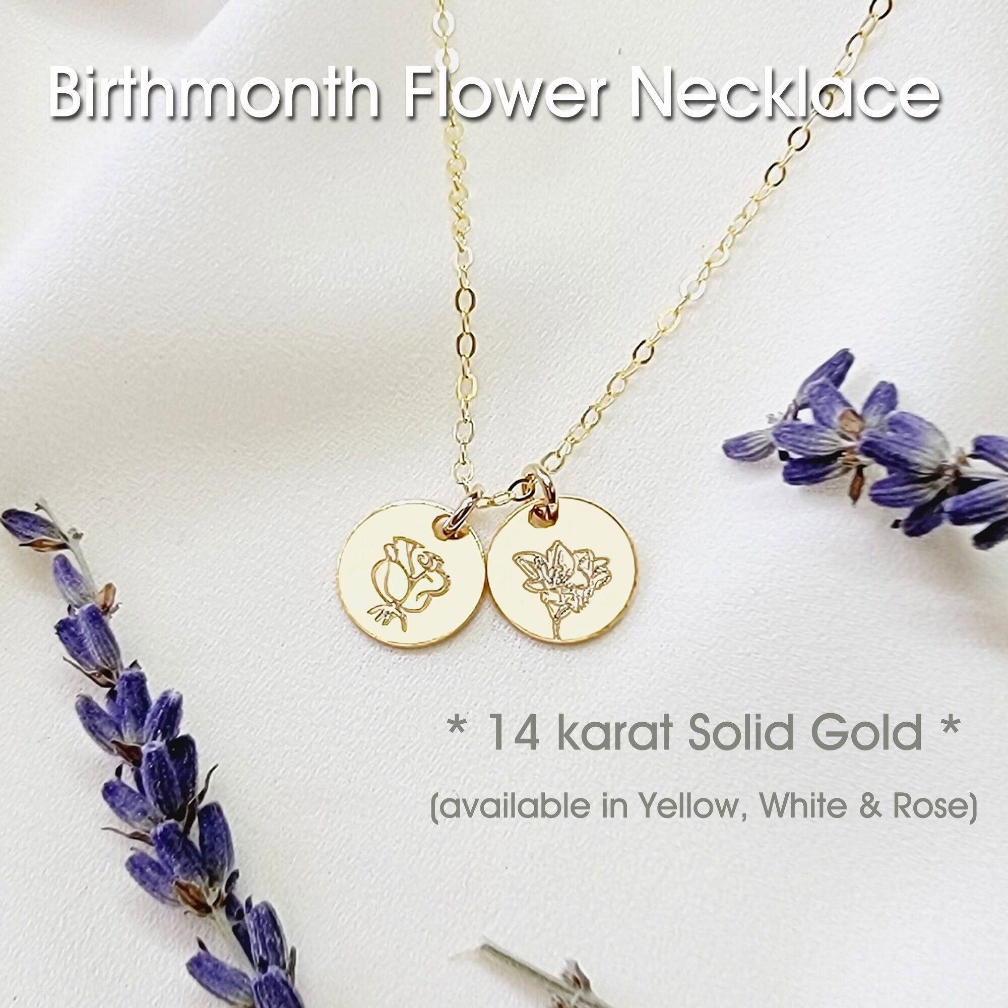 Solid Gold Birth Month Flower Necklaces