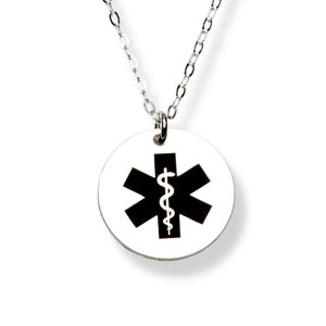 Medical Alert Necklace - Custom Medical ID Jewelry-Personalized-Nut Allergy-Type 1 Diabetes-14K Gold Filled-Rose-Sterling Silver-CG440N_5-8