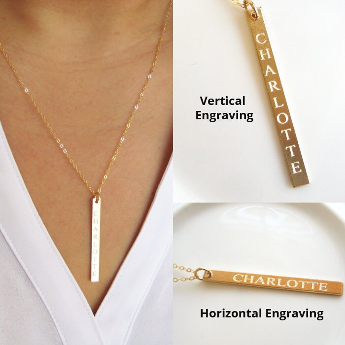 Mothers Day Gift-for Mom Necklace-custom Vertical Gold Bar