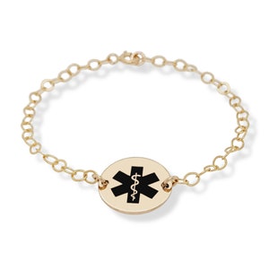 Medical Alert ID Bracelet for Women-Children-Custom Adjustable-Personalized Engraved-Emergency-14K Gold Filled-Rose-Sterling Silver-CG435B
