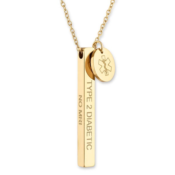 Collar de identificación de alerta médica para mujer, joyería de alerta médica personalizable, oro de 18 k, rosa, plata, hipoalergénico, resistente al agua - CGN1036.