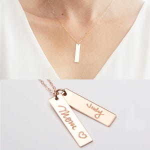 Custom Handwriting Bar Necklace-Actual Handwriting Pendant-Personalized Signature-For Mother Kids Handwritten Names-Gold-Rose-Silver-CG317N image 2