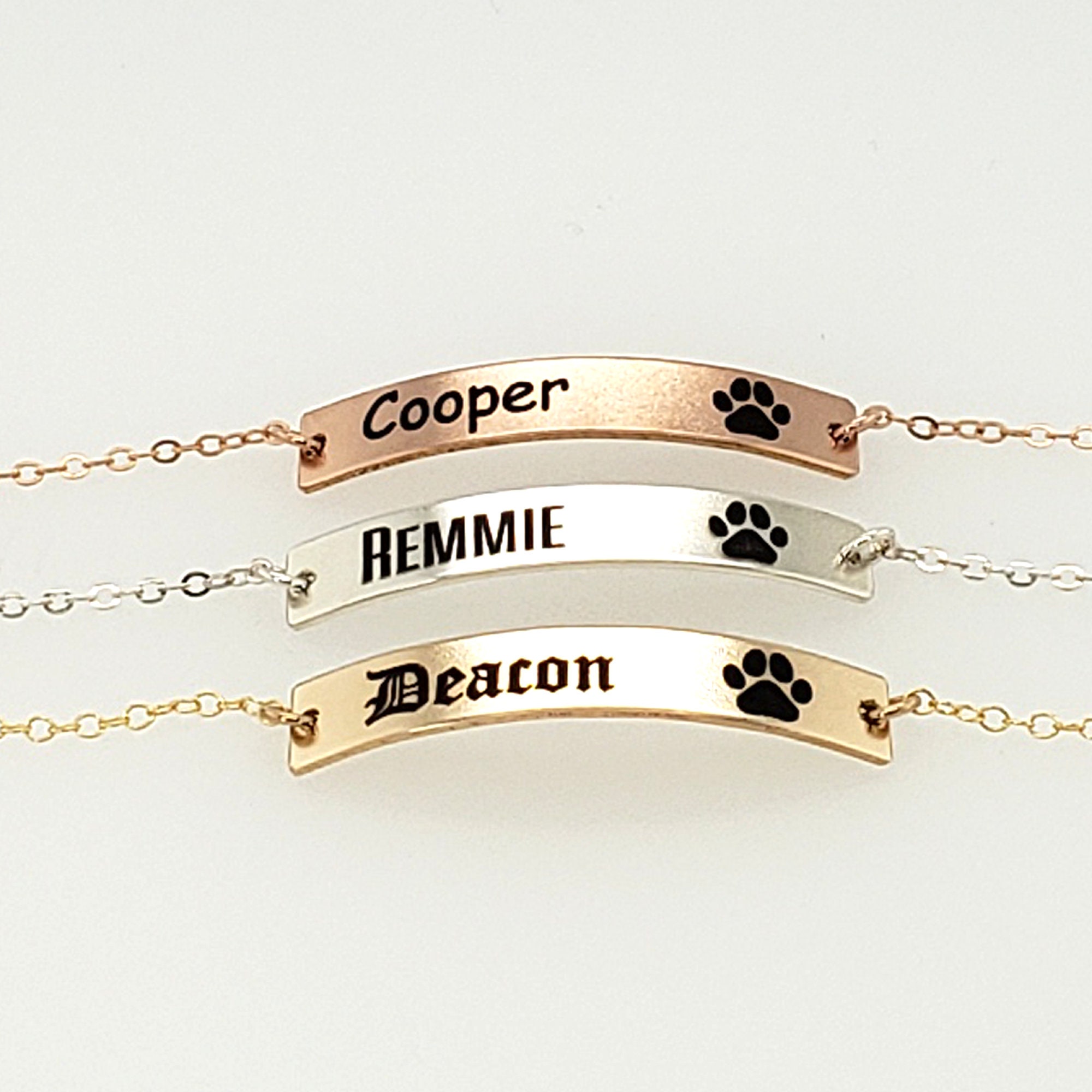 Dog Cat Paw Print Bracelet - Personalized Pet Name Jewelry - Engraved ...