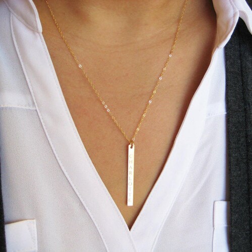 Mom Necklace-custom Vertical Gold 