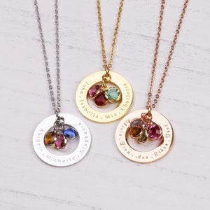 Personalized Necklace for Mom 1 to 5 Kids Names and Birth Month Birthstones, Family Jewelry for Women, Christmas, Mother's Day Gift for Wife