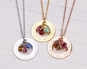 Personalized Necklace for Mom 1 to 5 Kids Names and Birth Month Birthstones, Family Jewelry for Women, Christmas, Mother's Day Gift for Wife