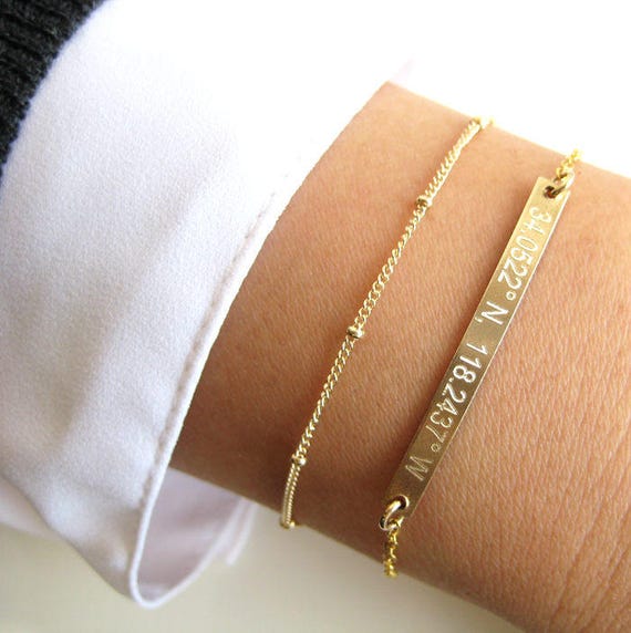 14k Gold Personalized Open Bangle Cuff Bracelet | Engravable Name Bar |  Stacking Couple Gift | Unisex Graduation Teacher Appreciation Inspirational