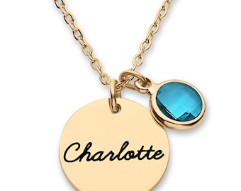 Personalized Name Necklace with a Birthstone for Women Girls Mom Gold Silver Rose - CGN1008.