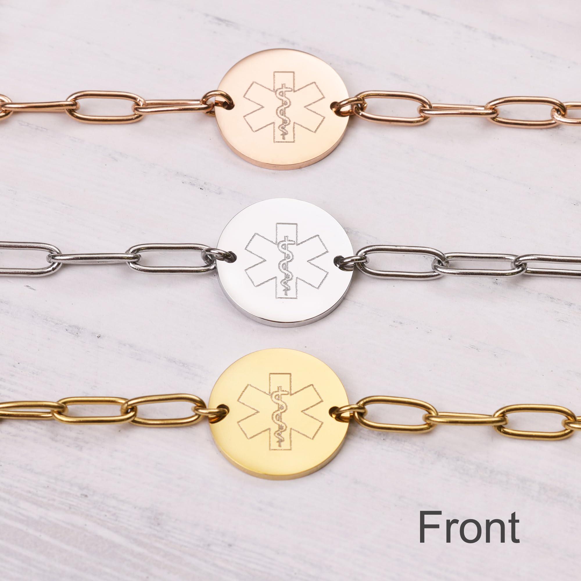 Medical Alert ID Bracelet Women, Custom Engraved, Waterproof