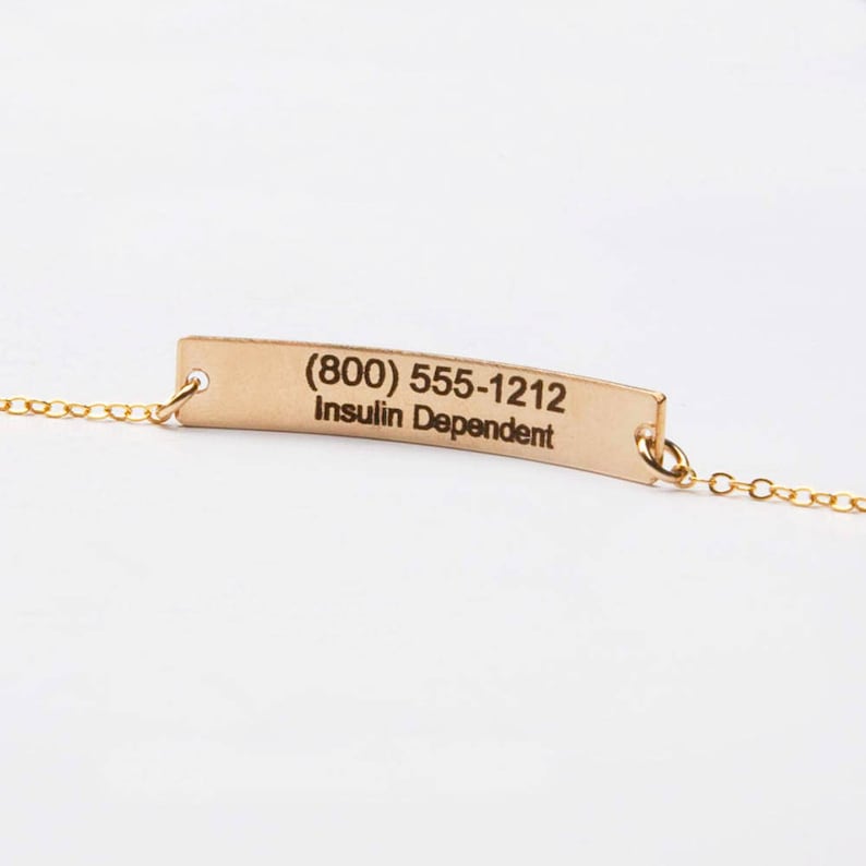 Medical Alert Bracelet-Custom Medical ID-Personalized Gold Bar Engraved-14K Gold Filled-Rose-Sterling Silver-CG289N_1.5X0.25 image 6