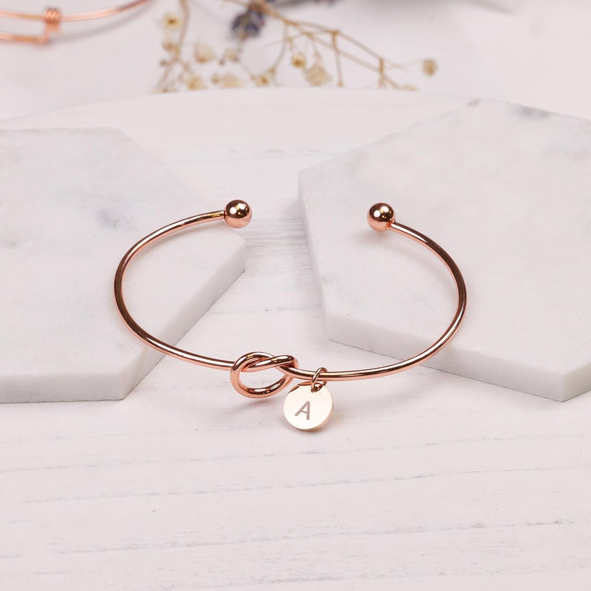 Bridesmaids Bracelets, Tie the Knot Rose Gold Silver Gold Initial