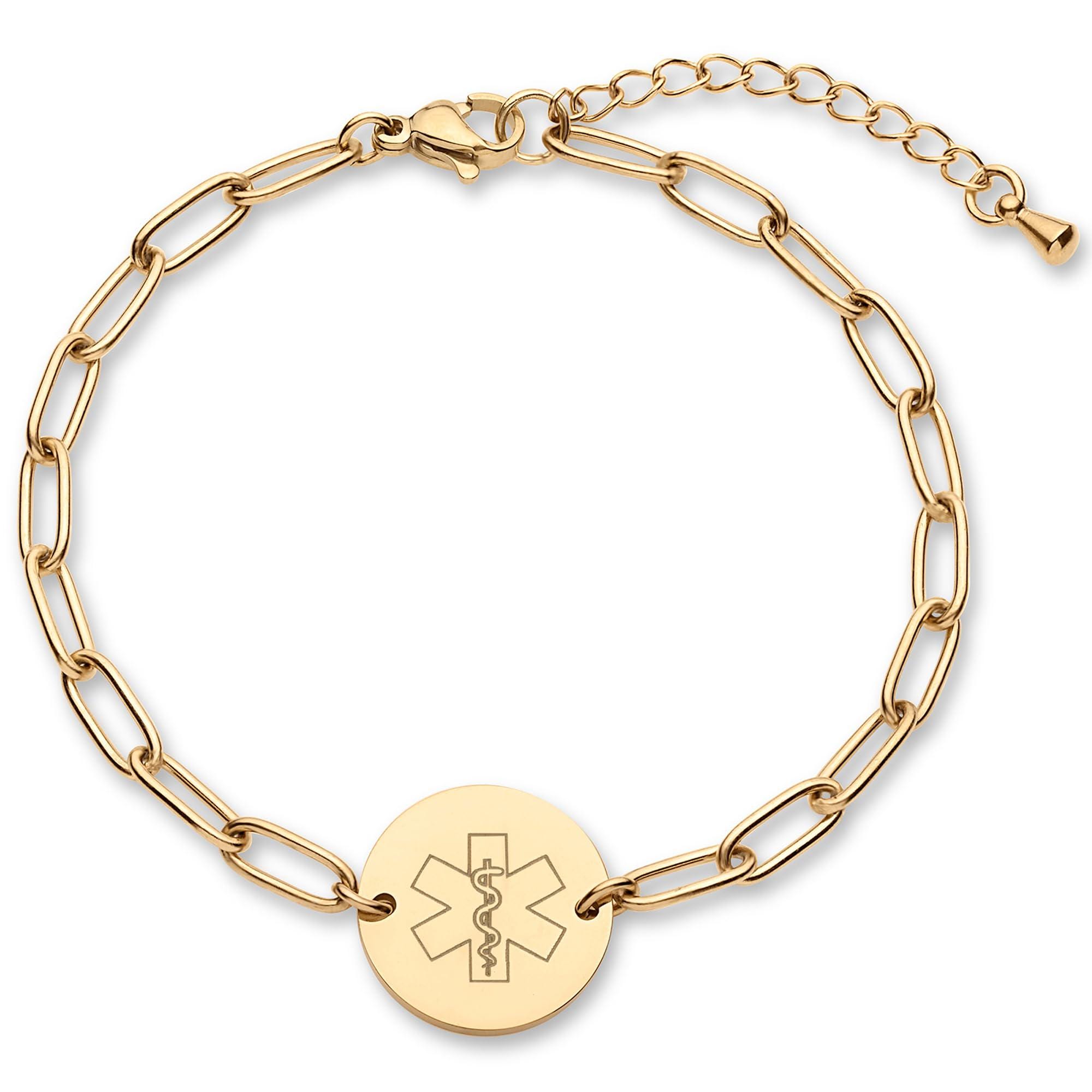 Medical Alert ID Bracelet Women, Custom Engraved, Waterproof