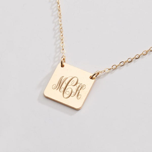 Custom Monogram Necklace-Personalized 1/2 inch Square-Interlocking-Geometric Shape-14k Gold Filled,Rose Gold Filled,Sterling Silver-CG259N