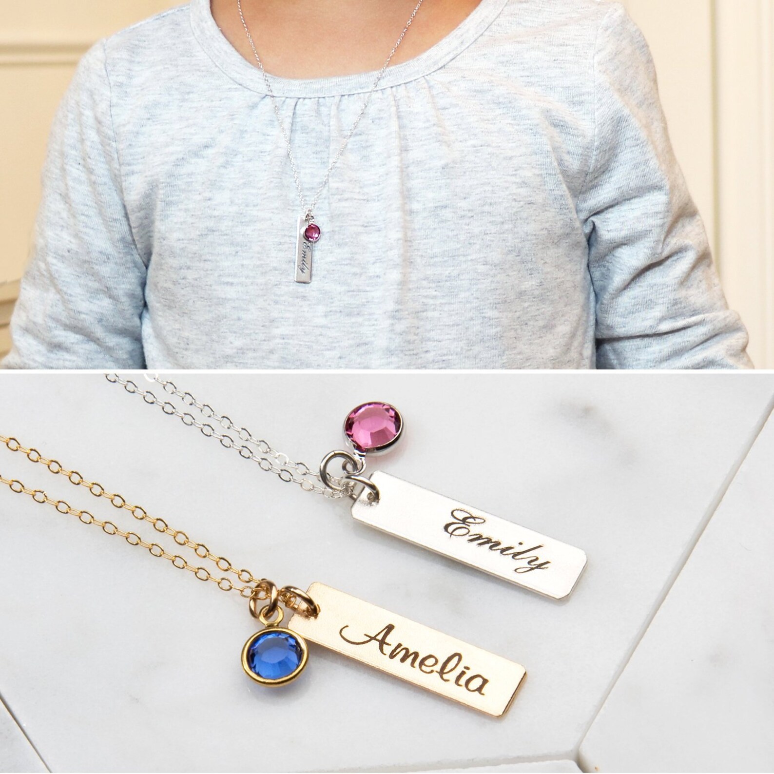 Custom Toddler/Child Name Necklace with a BirthstoneEngraved Etsy
