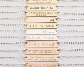 Reversible Custom Gold Bar Necklace-Personalized Both Sides-Names-Bridesmaids-14K Gold Filled-Rose-Silver-CG220N
