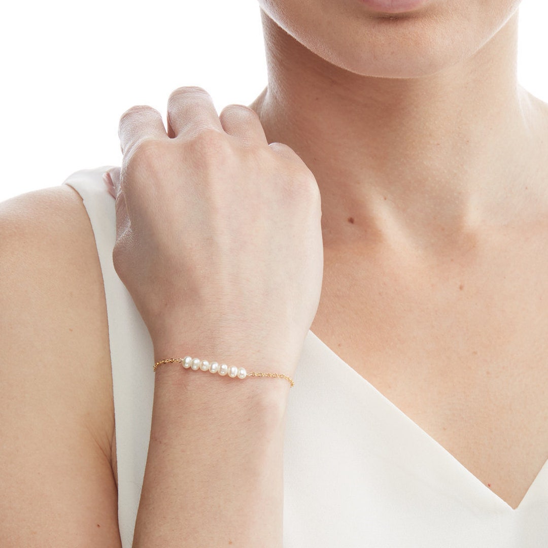Solid Gold Layered Pearl Bracelet, Lily & Roo