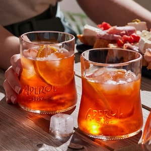 100% MADE in ITALY. Two ORIGINAL Aperol Spritz drinking glasses. Glass upcycling cocktail tumbler for Italian aperitif, Aperol spritz time