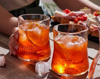 The original Aperol glasses. 2 drinking glasses .Eco friendly cocktail tumbler for happy hour, Aperol spritz time  gift box included