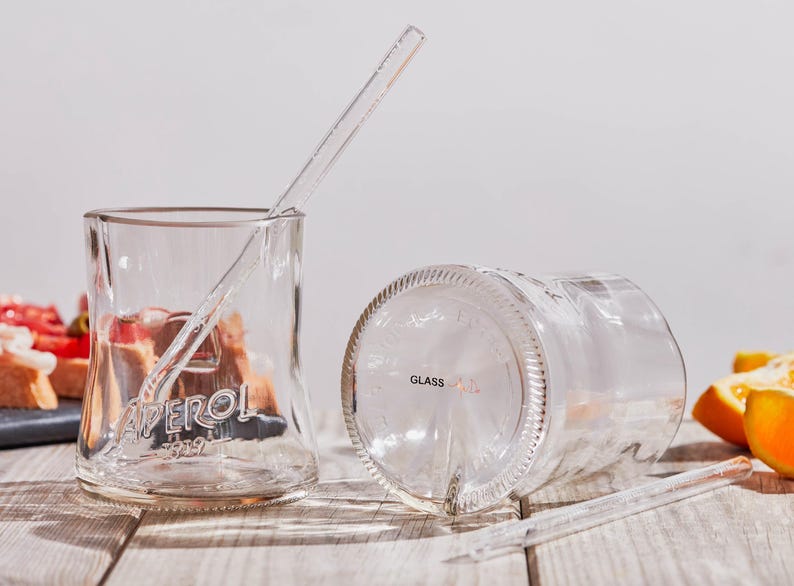 Rare Discontinued Aperol Glasses with Straws – Two Recycled Tumblers Set image 3