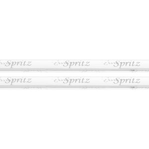 May include: Two white plastic straws with the word "Spritz" printed on them.