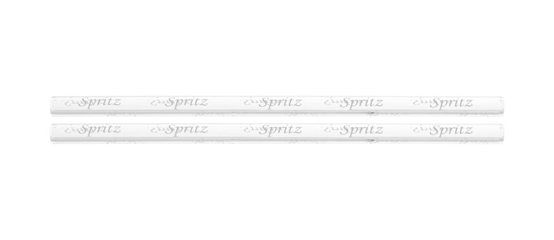 May include: Two white plastic straws with the word "Spritz" printed on them.