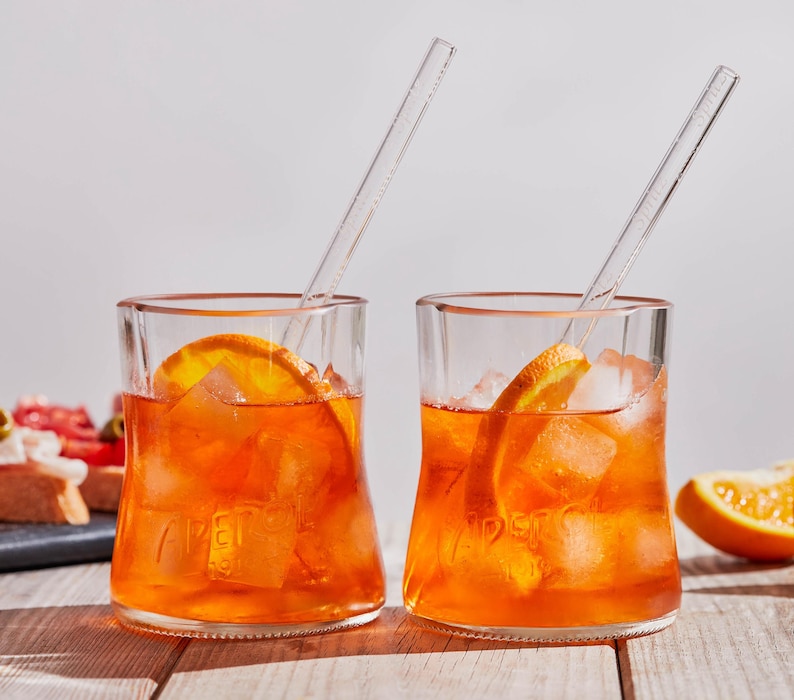 Rare Discontinued Aperol Glasses with Straws – Two Recycled Tumblers Set image 4