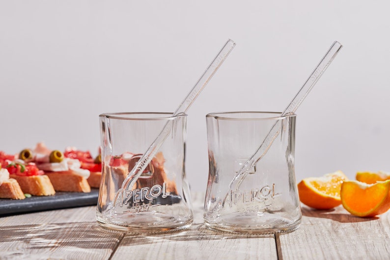 COMBO SPRITZ : 2 verres aperol 2 pailles en verre à vaporiser Le cadeau respectueux de l'environnement pour un vaporisateur Aperol, boîte cadeau et pinceau inclus image 2