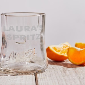 100% MADE in ITALY. ORIGINAL Aperol Spritz drinking glass. Glass upcycling cocktail tumbler for Italian aperitif. Customized with your name