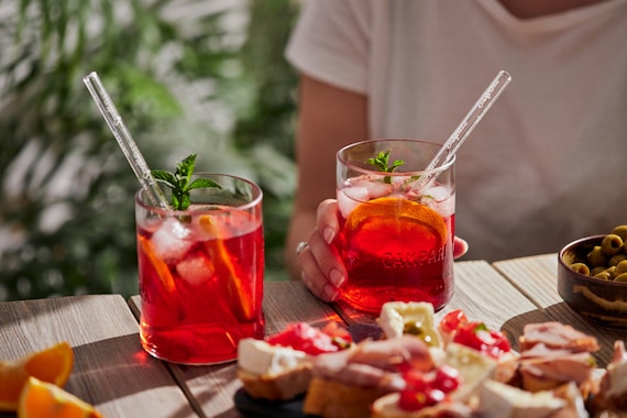 COMBO SPRITZ: 2 bicchieri aperol 2 cannucce in vetro spritz Il