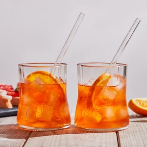 COMBO SPRITZ : 2 verres aperol 2 pailles en verre à vaporiser Le cadeau respectueux de l'environnement pour un vaporisateur Aperol, boîte cadeau et pinceau inclus image 4