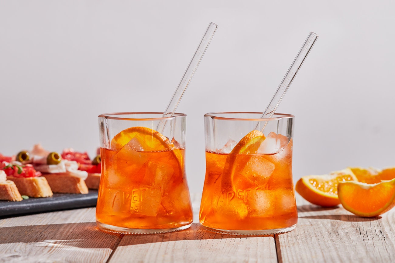 Set Bicchiere Aperol Spritz Con Cannuccia - Vetro Lavabile, Regalo Perfecto