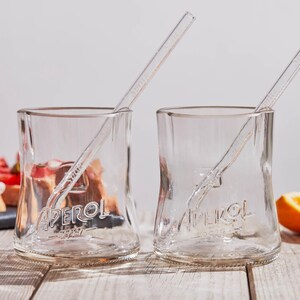 Rare Discontinued Aperol Glasses with Straws – Two Recycled Tumblers Set image 2