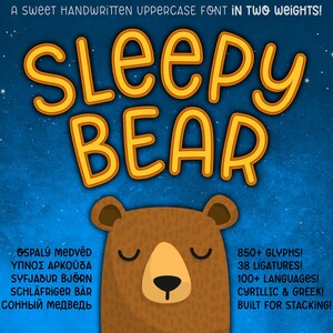 Sleepy Bear: a fun cute uppercase kids font with Cyrillic and Greek!