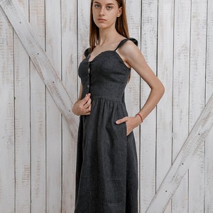 Linen Sundress .Midi vintage inspired dress. Button down straps dress.Size M image 1