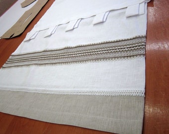 Paneles de cortina de lino con lengüeta (juego de 2 psn). Tamaño de un panel /W56*L95"/142*242cm. Cortina de lino con encaje natural. Cortinas de lino blanco.