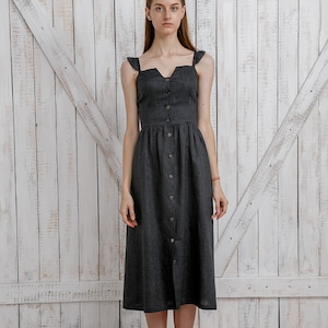 Linen Sundress .Midi vintage inspired dress. Button down straps dress.Size M image 2