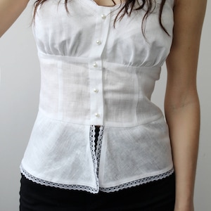 Linen Blouse for Women.Linen blouse with straps.Linen top. image 1