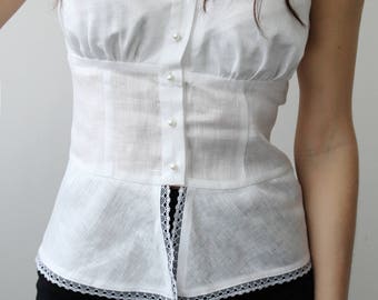 Linen Blouse for Women.Linen blouse with straps.Linen top.