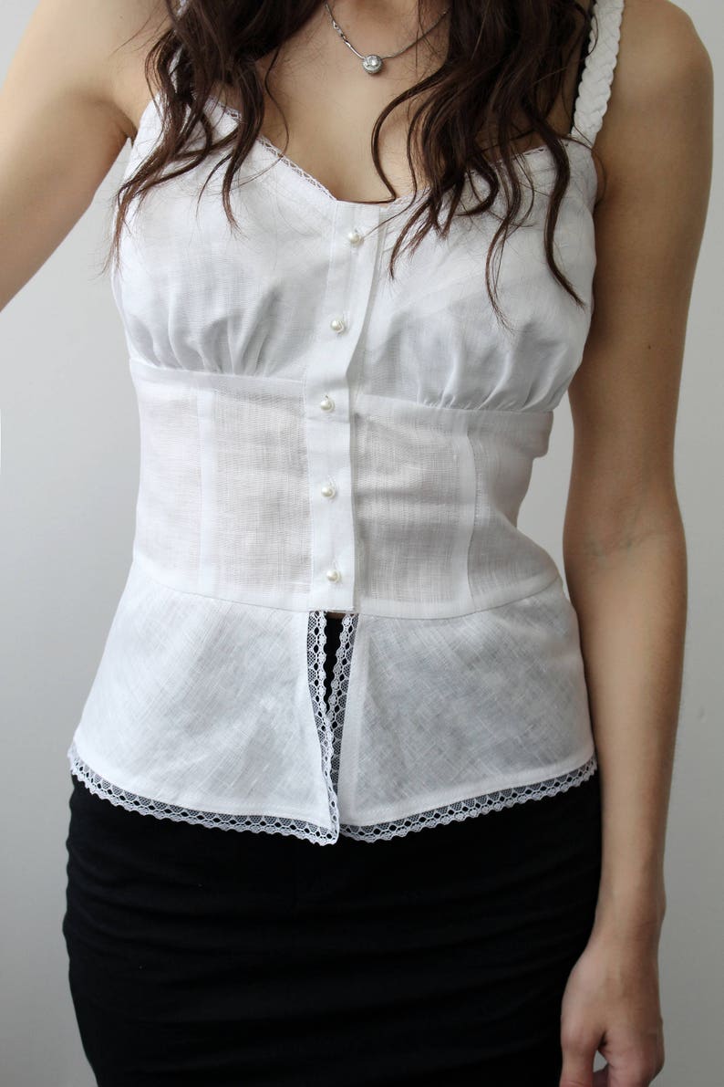 Linen Blouse for Women.Linen blouse with straps.Linen top. image 1