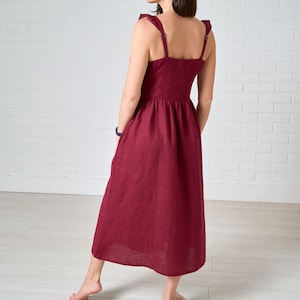 Linen Sundress .Midi vintage inspired dress. Button down straps dress.Size M image 6